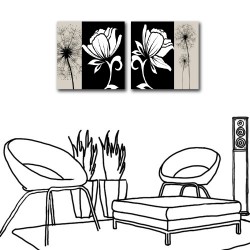 二聯式 方型 花卉 黑白 簡約 辦公室 工作室裝潢 流行家飾-樸素-30x30cm