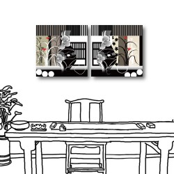 二聯式 方型 花卉 黑白 餐廳 客廳 飯店 新居落成 家居裝飾-抽象的性感-30x30cm