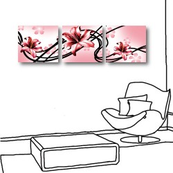 三聯式 方型 花卉 粉色 百合花 家飾品 無框畫 掛畫 -粉色的香氣-30x30cm