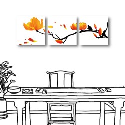 三聯式 方型 花卉 招待室 客廳 民宿 辦公室 -小黃花-30x30cm
