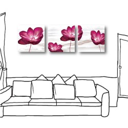 三聯式 方型 花卉 蓮花 室內擺設 無框畫 掛畫 -高清-30x30cm