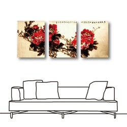 三聯式 直幅 花卉 紅色 長輩禮 家居裝飾 無框畫-美艷花-30x40cm