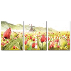 【123點點貼】三聯式 直幅 花卉 壁貼 壁飾-荷蘭風情-30x40cm