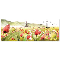 單聯式 橫幅 花卉 鬱金香 風車 小孩房裝飾 補習班 掛鐘 無框畫 家飾品 流行家飾-荷蘭風情-80x30cm