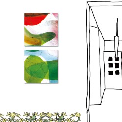 二聯式 方形 抽象 餐廳佈置 民宿飯店裝潢 流行家飾 室內裝潢 無框畫 客製掛畫 橙品油畫布-紅花綠映-30x30cm