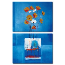 【123點點貼】二聯式 橫幅 窗貼 壁貼 牆貼 花卉 家飾品 家居裝潢 流行家飾-藍色花卉-40x30cm