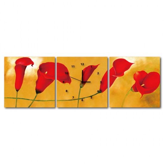 時鐘掛畫 無框畫 流行家飾 三聯式 方形30x30cm-海芋花