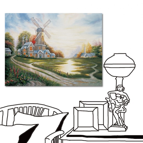 美學365 藝術無框畫 掛鐘 家居掛畫  單聯式 橫幅 40x30cm-荷蘭的鄉村