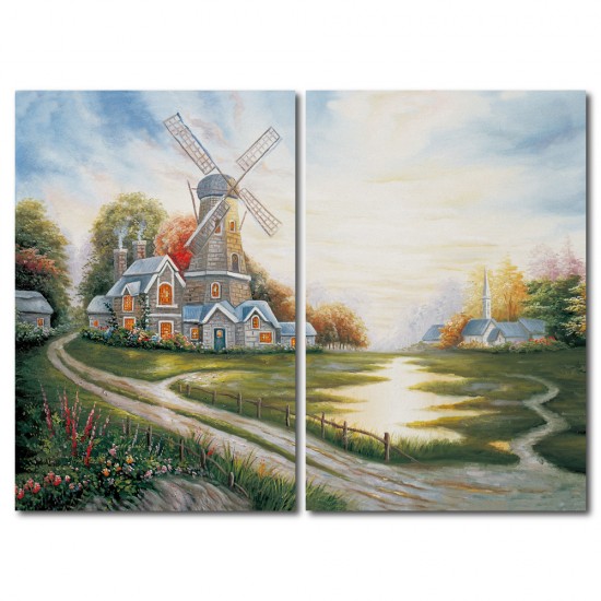 美學365 藝術無框畫 大型掛畫 掛鐘 家居掛畫 二聯式 橫幅 40x60cm-荷蘭的鄉村