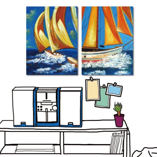 【123點點貼】家居壁貼 無框畫壁貼 餐廳 民宿 二聯式 30x40cm-度假帆船